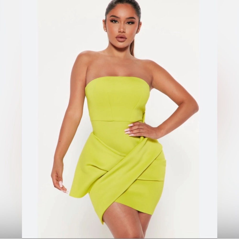 Fashion Nova Strapless Lime Mini Dress